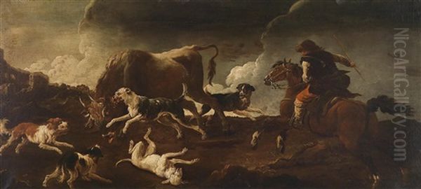 Sudliche Landschaft Mit Einer Bullenjagd - view 1