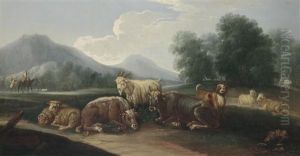 Paar Supraporten Mit Sudlichen Gebirgslandschaften Und Hirtenstaffage (pair) by Domenico Brandi