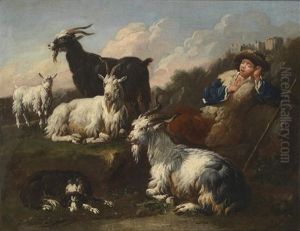 Ziegenherde Mit Schlafendem Hirten by Domenico Brandi