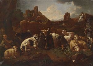 Sudliche Landschaften Mit Hirten Und Ihrer Herde (pair)