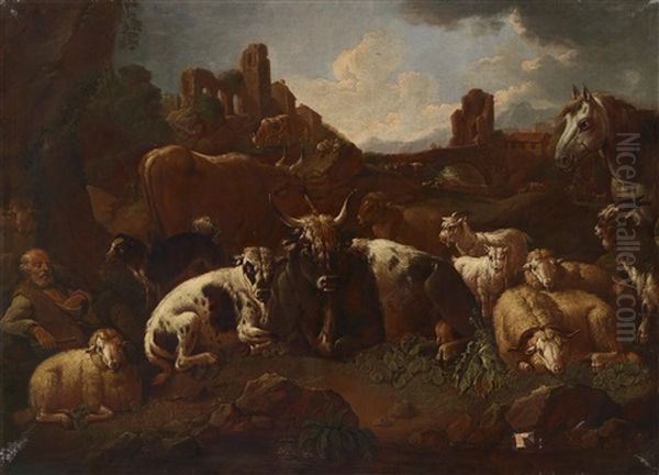 Sudliche Landschaft Mit Hirten Und Ihrer Herde (+ Another; 2 Works) - view 1