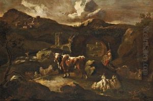 Berger Et Son Troupeau Dans Un Paysage by Domenico Brandi