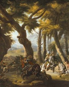 A Wild Boar Hunt (collab. W/pieter Van Der Leeuw) by Domenico Brandi
