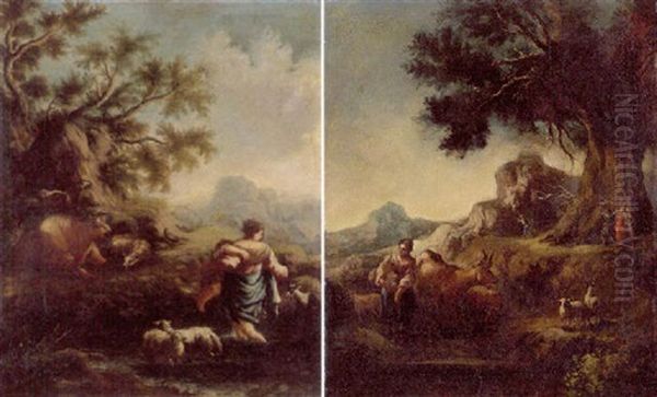 Wooded Landscape With Peasants And Their Livestock - view 1