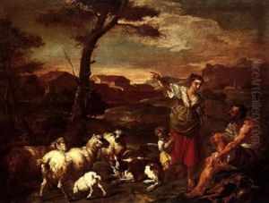 An Open Landscape With Sheep And Herders, A Town Beyond
