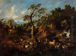 Paysage Au Berger Et Au Troupeau