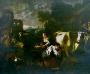 Bergeres Et Leur Troupeau by Domenico Brandi