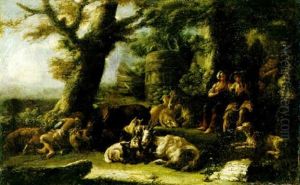 Pastoralt Landskap Med Herdar Och Getter by Domenico Brandi