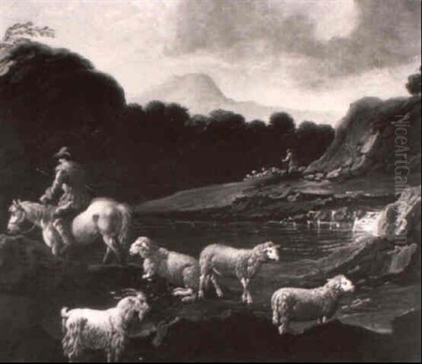 An Italianate Landscape With A Shepherd, Sheep And A Goat By A Rocky Pool - view 1