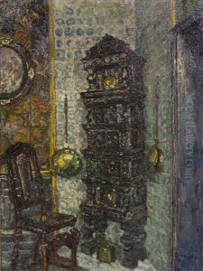 Interieur Mit Ofen/interieur Mit Vitrine Und Spiegel by August Von Brandis