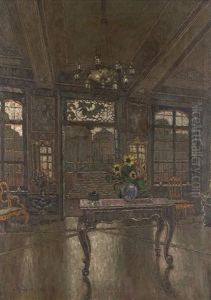 Hofisches Interieur Mit Geoffnetem Glasportal by August Von Brandis