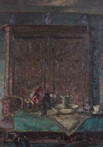 Interior With Baroque Cabinet by August Von Brandis