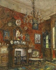 Schlos Schonau Bei Aachen. Blick In Das Rote Zimmer by August Von Brandis