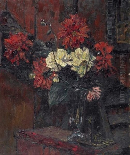 Stilleben Mit Dahlien In Einer Glasvase - view 1