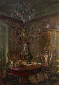 Interieur Mit Kaffeetisch (schabbelhaus In Lubeck?) by August Von Brandis