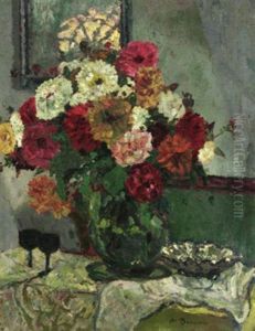 Ein Straus Dahlien In Der Vase by August Von Brandis