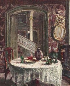 Interieur Mit Gedecktem Tisch, Schabbelhaus In Lubeck by August Von Brandis