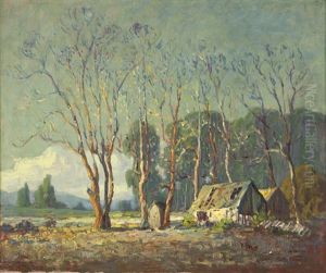 Cabin And Eucalyptus In A California Landscape by George Kennedy Brandriff