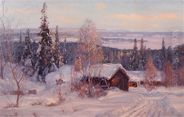 Vinterlandskap Med Stugor - view 1