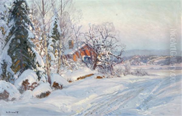 Vinterlandskap Med Stuga - view 1