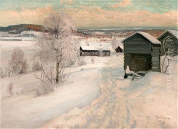 Vinterlandskap Med Gard Och Harbren - view 1