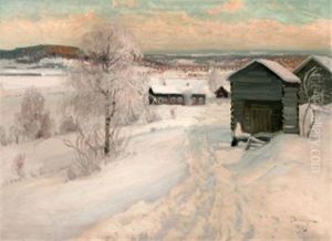 Vinterlandskap Med Gard Och Harbren by Carl Brandt