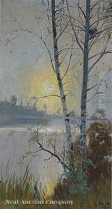 Birch Trees On The Water by Carl Brandt