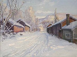 Vinterlandskap Med Roda Timmerstugor by Carl Brandt