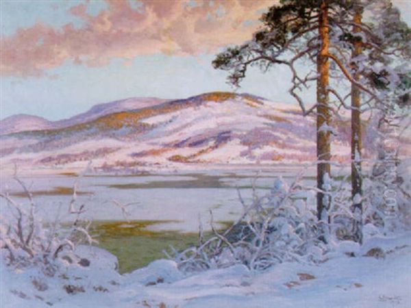 Norrlandskt Sjolandskap, Solig Vinterdag - view 1
