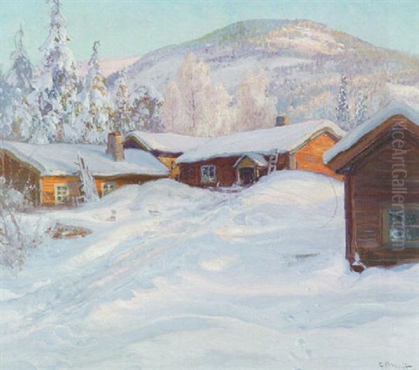 Norrlandskt Landskap Med Gard - Solig Vinterdag - view 1