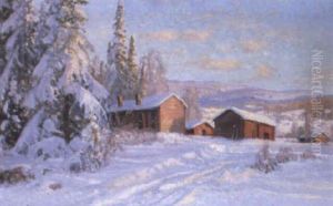 Vintermotiv Med Norrlandsk Gard by Carl Brandt
