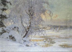 Vinterlandskap Med Sn"tyngda Tr,d Vid Vattendrag by Carl Brandt