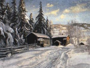 Solig Vinterdag Vid Skogstorpet by Carl Brandt