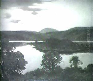 Norrlandskt Landskap Med Sjo, Solnedgangsstamning by Carl Brandt