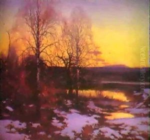 Winter Landscape At Sunset by Carl Brandt