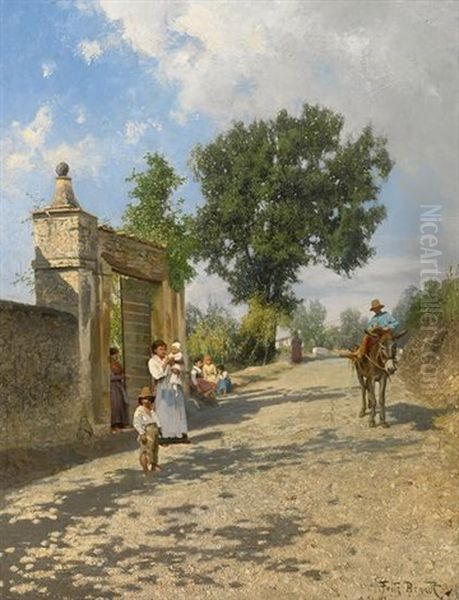 Strase In Der Campagna Mit Steinernem Portal Und Figurenstaffage - view 1