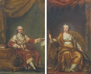 Carl Theodor Im Kurkleid, Eine Stiftungsurkunde Vorweisend - Kurfurstin Elisabeth Auguste Mit Fullhorn (2 Works) by Heinrich Carl Brandt