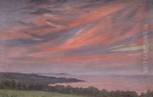 Ansicht Einer Fjordlandschaft Im Abendrot