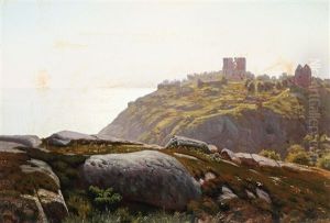 Landscape With The Ruins Of Hammershus In The Background by Johannes Herman Brandt