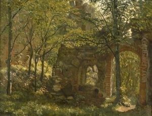 Bewachsene Ruinen Der Festung Hammershus Auf Bornholm by Johannes Herman Brandt