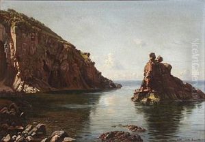 The Coast Off Hammershus With Lovehovederne (lion Heads) On Bornholm by Johannes Herman Brandt