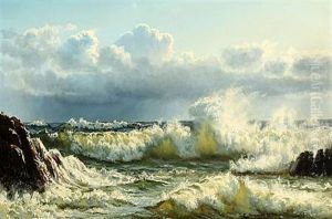 Waves Breaking On Rocks by Johannes Herman Brandt