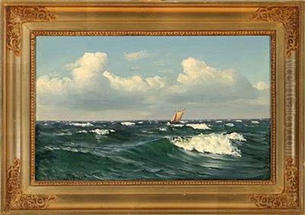 Marine With A Small Sailing Ship On Open Sea - view 1