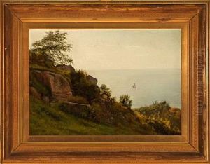 A Young Woman Overlooking The Sea From Bornholm Island by Johannes Herman Brandt