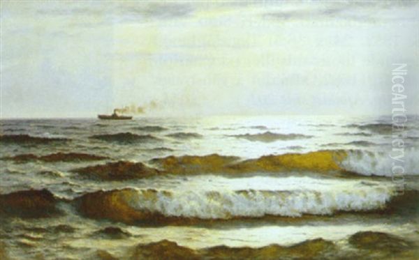Solglans Paa Havet, Sildig Eftermiddag Med Diset Luft - view 1