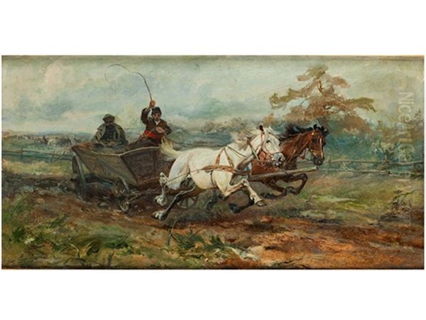 Wilde Fahrt Mit Einem Pferdewagen In Polnischer Landschaft - view 1