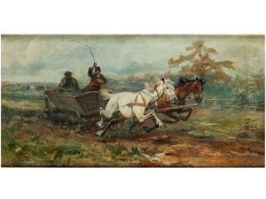 Wilde Fahrt Mit Einem Pferdewagen In Polnischer Landschaft by Jozef Brandt