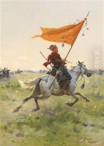 Standartenreiter Auf Dem Schlachtfeld by Jozef Brandt