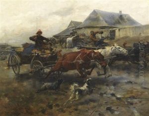 Dahinjagende Fuhrwerke by Jozef Brandt