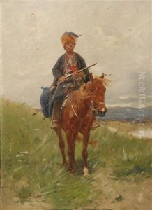 Arab Soldier On Horseback by Jozef Brandt